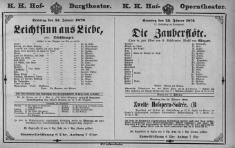 Theaterzettel (Oper und Burgtheater in Wien) 18780113 Seite: 1