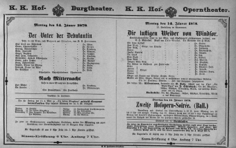 Theaterzettel (Oper und Burgtheater in Wien) 18780114 Seite: 1