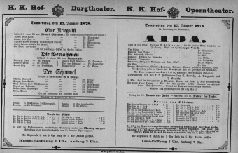 Theaterzettel (Oper und Burgtheater in Wien) 18780117 Seite: 1