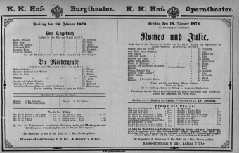 Theaterzettel (Oper und Burgtheater in Wien) 18780118 Seite: 1