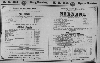 Theaterzettel (Oper und Burgtheater in Wien) 18780119 Seite: 1