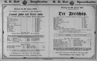 Theaterzettel (Oper und Burgtheater in Wien) 18780120 Seite: 1
