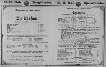 Theaterzettel (Oper und Burgtheater in Wien) 18780121 Seite: 1