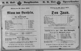 Theaterzettel (Oper und Burgtheater in Wien) 18780122 Seite: 1