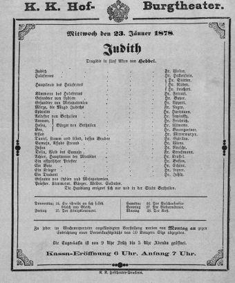 Theaterzettel (Oper und Burgtheater in Wien) 18780123 Seite: 1