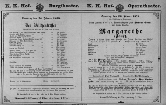 Theaterzettel (Oper und Burgtheater in Wien) 18780126 Seite: 1