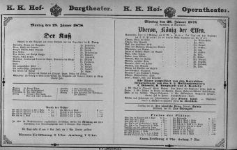 Theaterzettel (Oper und Burgtheater in Wien) 18780128 Seite: 1