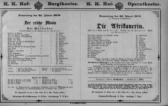 Theaterzettel (Oper und Burgtheater in Wien) 18780131 Seite: 1