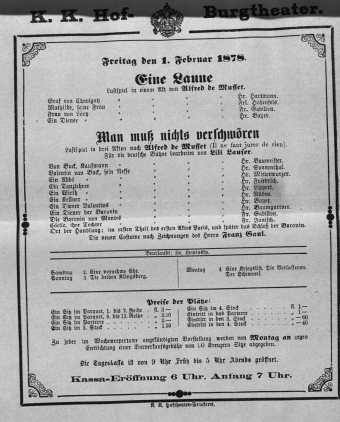 Theaterzettel (Oper und Burgtheater in Wien) 18780201 Seite: 1