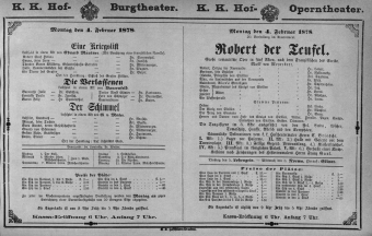 Theaterzettel (Oper und Burgtheater in Wien) 18780204 Seite: 1