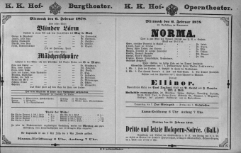 Theaterzettel (Oper und Burgtheater in Wien) 18780206 Seite: 1
