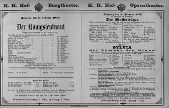 Theaterzettel (Oper und Burgtheater in Wien) 18780209 Seite: 1