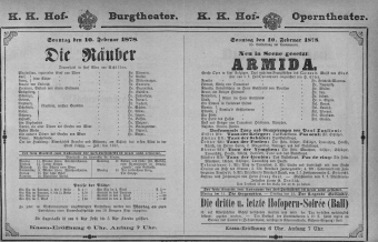 Theaterzettel (Oper und Burgtheater in Wien) 18780210 Seite: 1