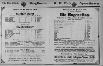 Theaterzettel (Oper und Burgtheater in Wien) 18780211 Seite: 1