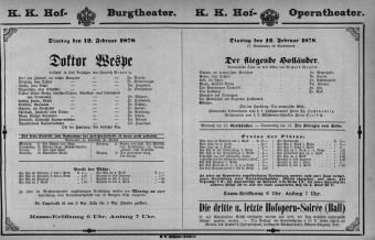 Theaterzettel (Oper und Burgtheater in Wien) 18780212 Seite: 1