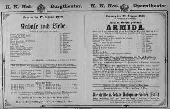Theaterzettel (Oper und Burgtheater in Wien) 18780217 Seite: 1
