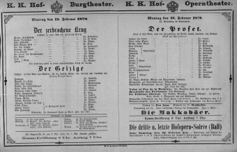 Theaterzettel (Oper und Burgtheater in Wien) 18780218 Seite: 1