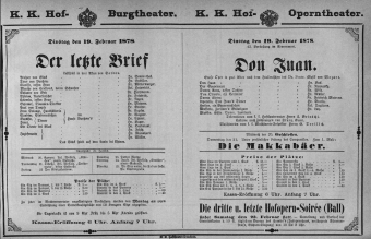 Theaterzettel (Oper und Burgtheater in Wien) 18780219 Seite: 1