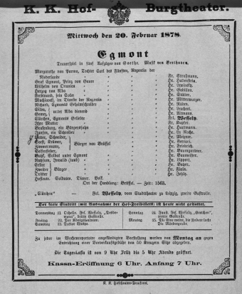 Theaterzettel (Oper und Burgtheater in Wien) 18780220 Seite: 1
