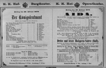 Theaterzettel (Oper und Burgtheater in Wien) 18780222 Seite: 1