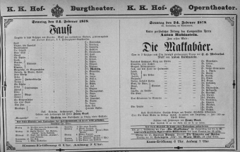 Theaterzettel (Oper und Burgtheater in Wien) 18780224 Seite: 1