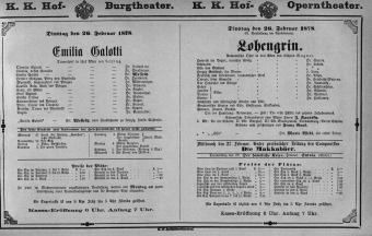 Theaterzettel (Oper und Burgtheater in Wien) 18780226 Seite: 1