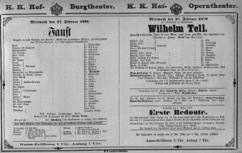 Theaterzettel (Oper und Burgtheater in Wien) 18780227 Seite: 1