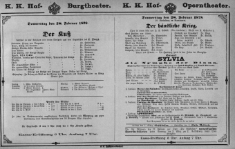 Theaterzettel (Oper und Burgtheater in Wien) 18780228 Seite: 1