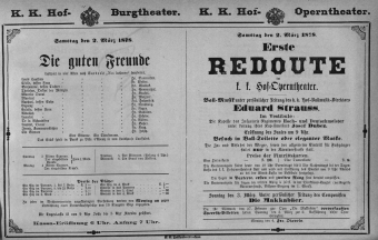 Theaterzettel (Oper und Burgtheater in Wien) 18780302 Seite: 1