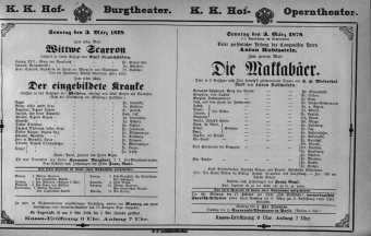 Theaterzettel (Oper und Burgtheater in Wien) 18780303 Seite: 1