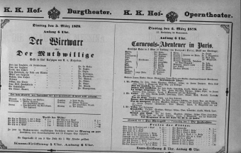 Theaterzettel (Oper und Burgtheater in Wien) 18780305 Seite: 1