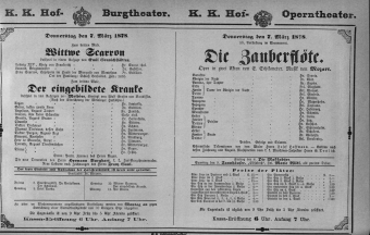 Theaterzettel (Oper und Burgtheater in Wien) 18780307 Seite: 1