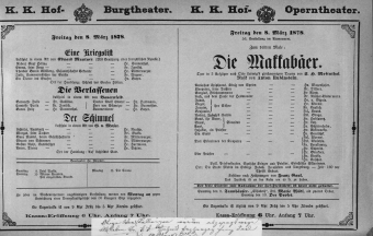 Theaterzettel (Oper und Burgtheater in Wien) 18780308 Seite: 1