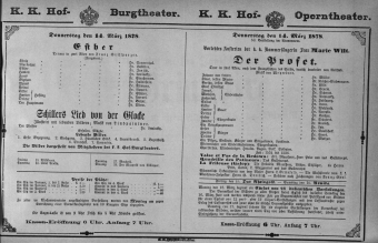 Theaterzettel (Oper und Burgtheater in Wien) 18780314 Seite: 1