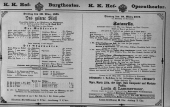 Theaterzettel (Oper und Burgtheater in Wien) 18780319 Seite: 1