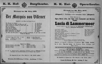 Theaterzettel (Oper und Burgtheater in Wien) 18780320 Seite: 1