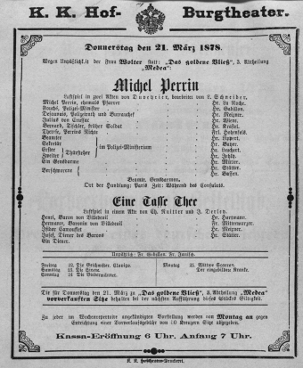 Theaterzettel (Oper und Burgtheater in Wien) 18780321 Seite: 1