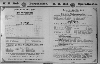 Theaterzettel (Oper und Burgtheater in Wien) 18780322 Seite: 1