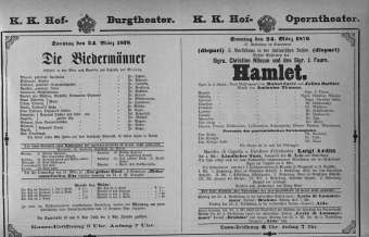 Theaterzettel (Oper und Burgtheater in Wien) 18780324 Seite: 1
