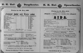 Theaterzettel (Oper und Burgtheater in Wien) 18780326 Seite: 1