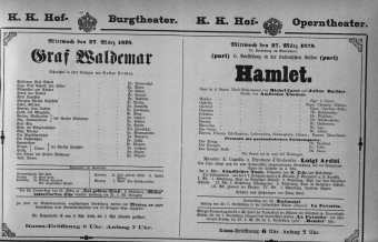 Theaterzettel (Oper und Burgtheater in Wien) 18780327 Seite: 1