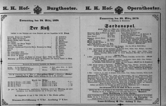 Theaterzettel (Oper und Burgtheater in Wien) 18780328 Seite: 1