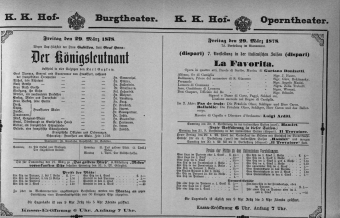 Theaterzettel (Oper und Burgtheater in Wien) 18780329 Seite: 1