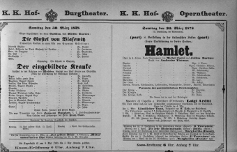 Theaterzettel (Oper und Burgtheater in Wien) 18780330 Seite: 1