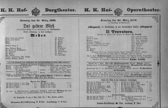 Theaterzettel (Oper und Burgtheater in Wien) 18780331 Seite: 1