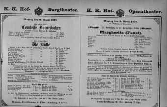 Theaterzettel (Oper und Burgtheater in Wien) 18780408 Seite: 1