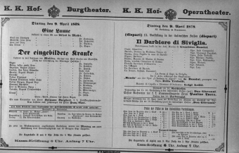 Theaterzettel (Oper und Burgtheater in Wien) 18780409 Seite: 1