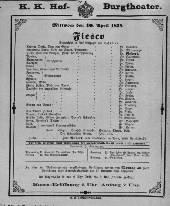 Theaterzettel (Oper und Burgtheater in Wien) 18780410 Seite: 1