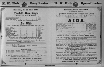 Theaterzettel (Oper und Burgtheater in Wien) 18780411 Seite: 1