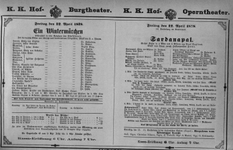 Theaterzettel (Oper und Burgtheater in Wien) 18780412 Seite: 1